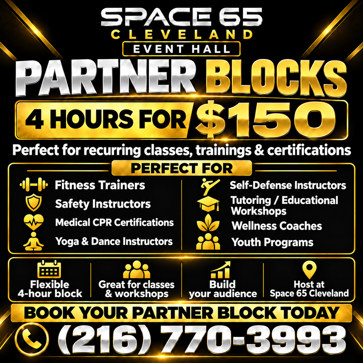 Space 65 Cleveland Partner Blocks — 4 hours for $150